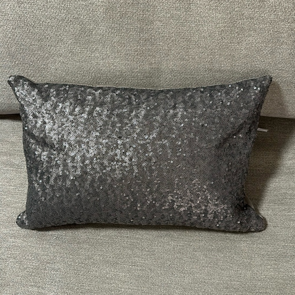 Gray Rectangular sparkly throw or accent pillow. Normal wear